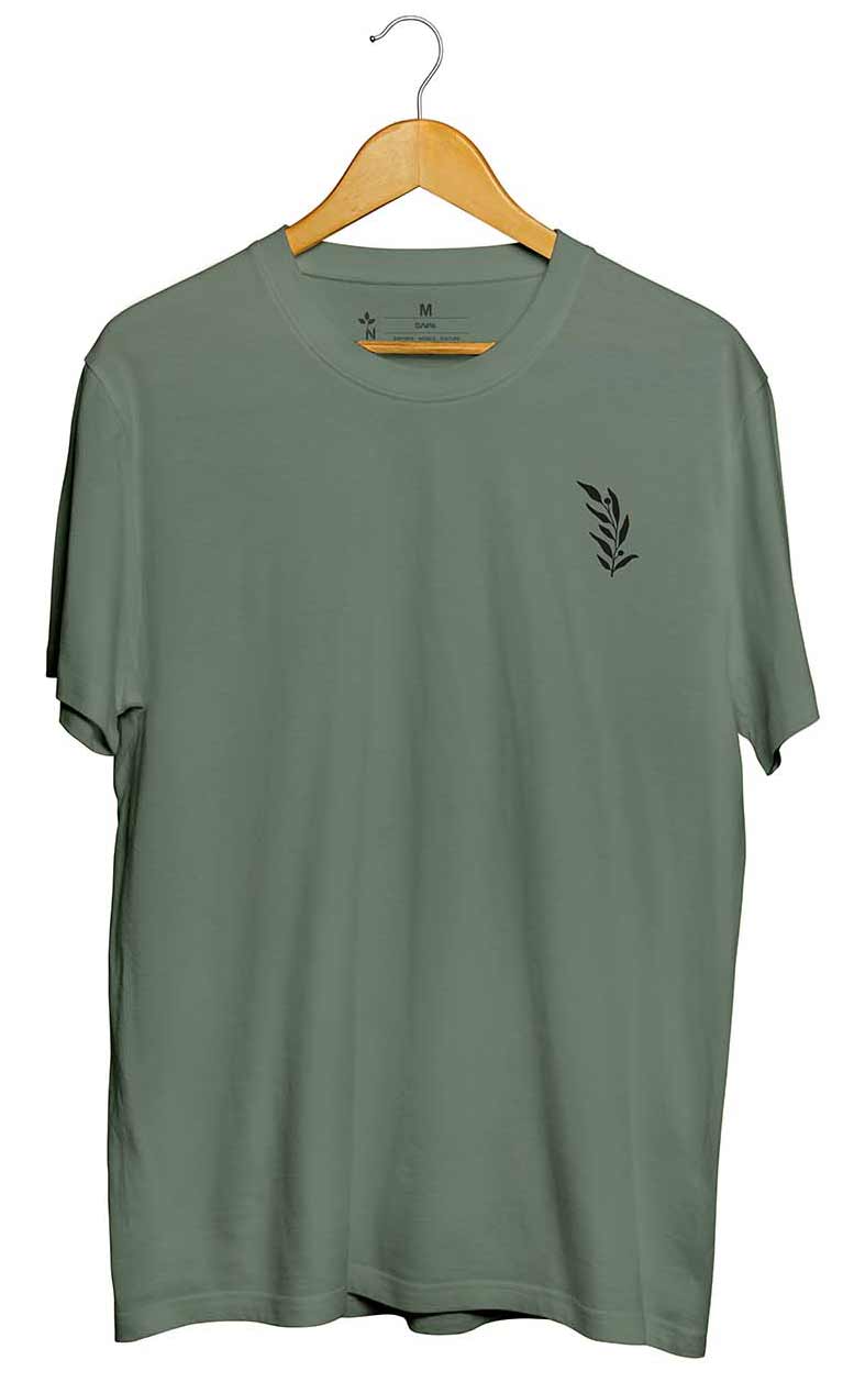 Camiseta Botânico Abstrato Verde Militar