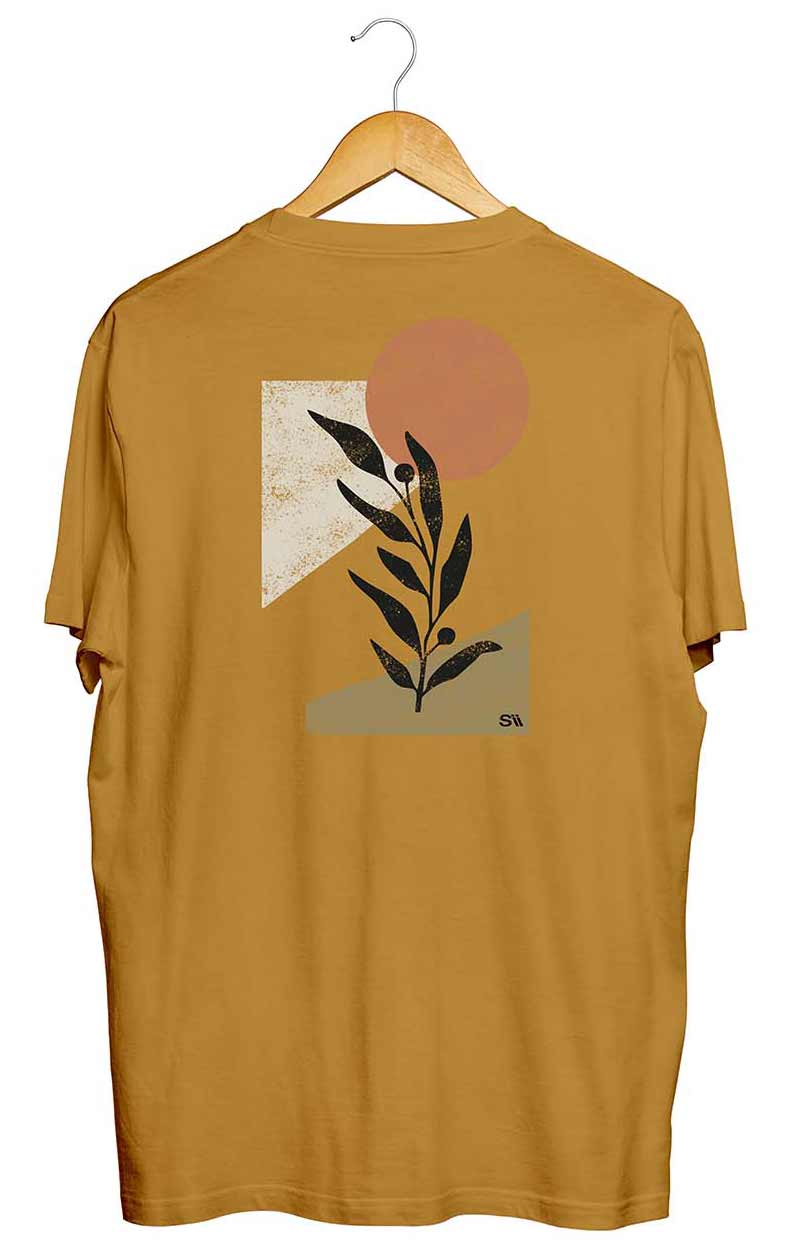 Camiseta Botânico Abstrato Marrom Pardo