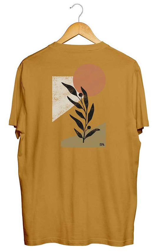 Camiseta Botânico Abstrato Marrom Pardo